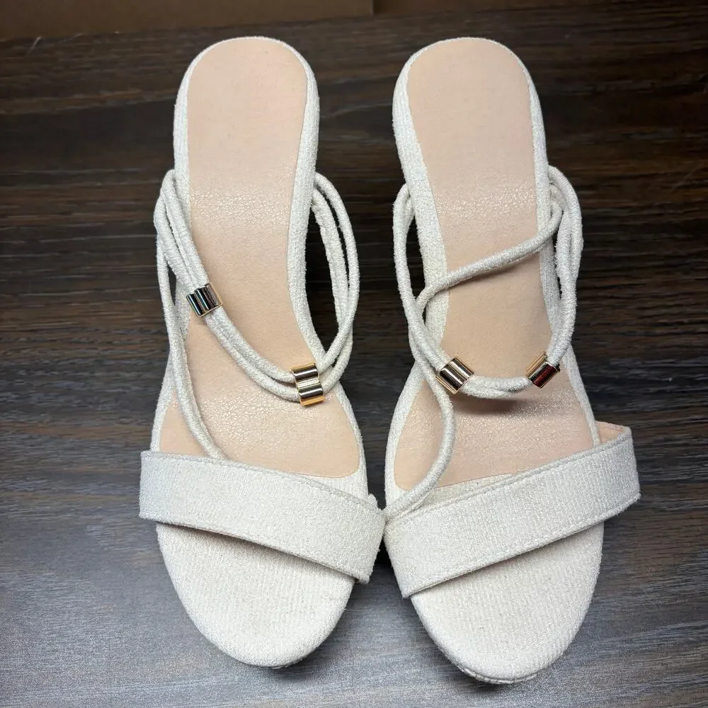 June Joan & Jenny Platform Block High Heel 38 US7.5 Cream Strappy Sandals
